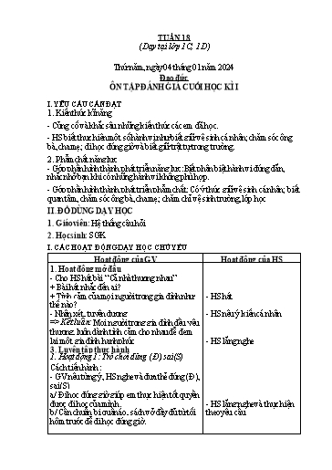 Giáo án Đạo đức Lớp 1 - Tuần 18 - Năm học 2023-2024