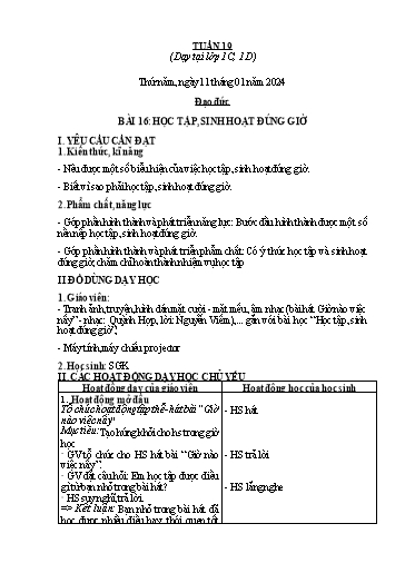 Giáo án Đạo đức Lớp 1 - Tuần 19 - Năm học 2023-2024