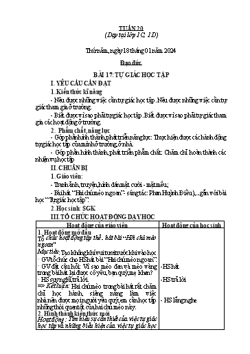 Giáo án Đạo đức Lớp 1 - Tuần 20 - Năm học 2023-2024