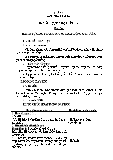 Giáo án Đạo đức Lớp 1 - Tuần 21 - Năm học 2023-2024