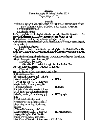 Giáo án Đạo đức Lớp 1 - Tuần 7 - Năm học 2023-2024