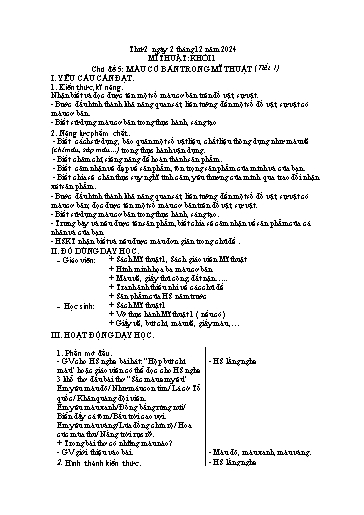 Giáo án Đạo đức + Mĩ thuật + Hoạt động trải nghiệm Tiểu học (Kết nối tri thức) - Tuần 13 - Năm học 2024-2025