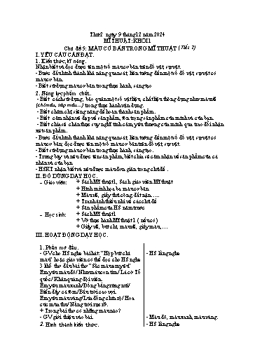 Giáo án Đạo đức + Mĩ thuật + Hoạt động trải nghiệm Tiểu học - Tuần 14 - Năm học 2024-2025