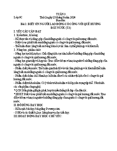 Giáo án Đạo đức + Tự nhiên và Xã hội 1+5 (Kết nối tri thức) - Tuần 3 - Năm học 2024-2025