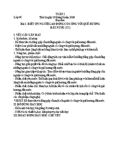 Giáo án Đạo đức + Tự nhiên và Xã hội 1+5 (Kết nối tri thức) - Tuần 2 - Năm học 2024-2025