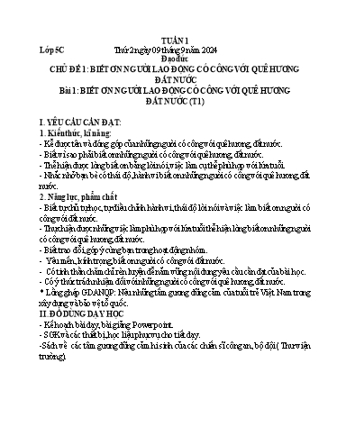 Giáo án Đạo đức + Tự nhiên và Xã hội 1+5 - Tuần 1 - Năm học 2024-2025