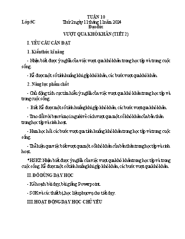 Giáo án Đạo đức + Tự nhiên và Xã hội 1+5 - Tuần 10 - Năm học 2024-2025
