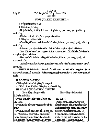 Giáo án Đạo đức + Tự nhiên và Xã hội 1+5 - Tuần 11 - Năm học 2024-2025