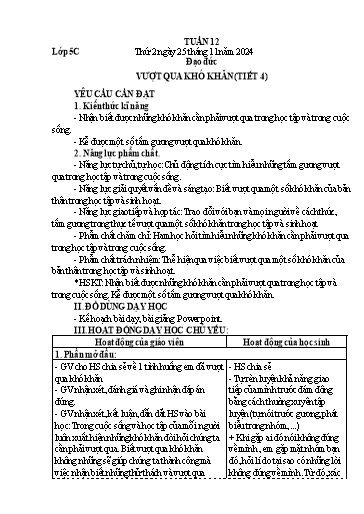 Giáo án Đạo đức + Tự nhiên và Xã hội 1+5 - Tuần 12 - Năm học 2024-2025