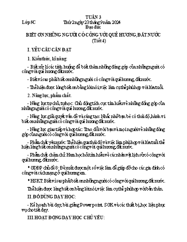 Giáo án Đạo đức + Tự nhiên và Xã hội 1+5 - Tuần 4 - Năm học 2024-2025