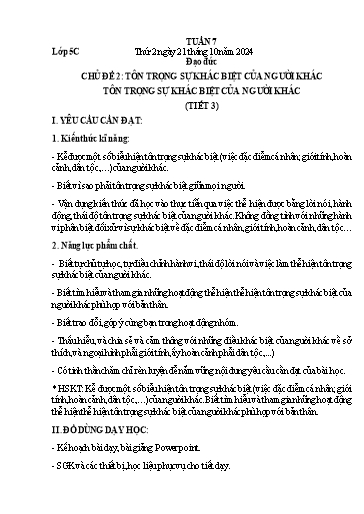 Giáo án Đạo đức + Tự nhiên và Xã hội 1+5 - Tuần 7 - Năm học 2024-2025