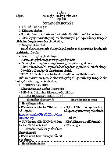 Giáo án Đạo đức + Tự nhiên và Xã hội 1+5 - Tuần 9 - Năm học 2024-2025