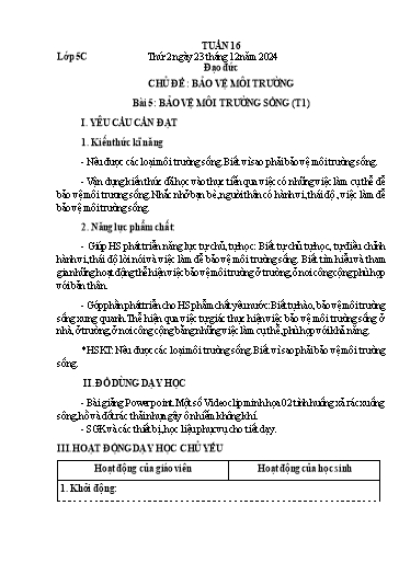 Giáo án Đạo đức + Tự nhiên và Xã hội Lớp 1+5 (Kết nối tri thức) - Tuần 16 - Năm học 2024-2025