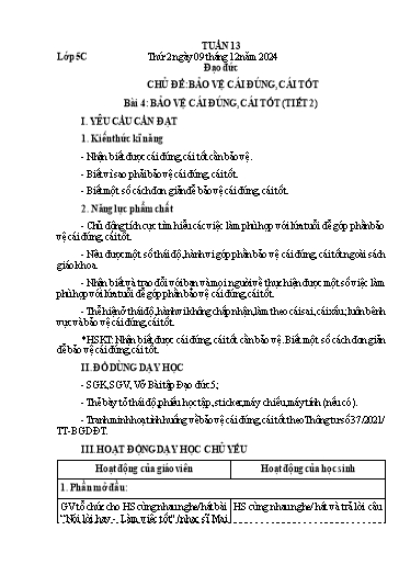 Giáo án Đạo đức + Tự nhiên và Xã hội Lớp 1+5 - Tuần 13 - Năm học 2024-2025