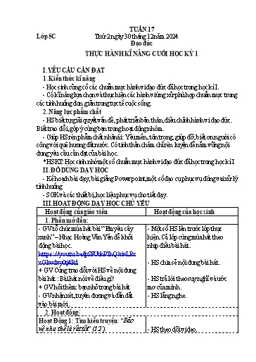 Giáo án Đạo đức + Tự nhiên và Xã hội Lớp 1+5 - Tuần 17 - Năm học 2024-2025