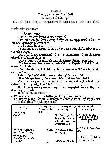 Giáo án Giáo dục thể chất Tiểu học - Tuần 13 - Năm học 2024-2025 - Trần Thị Trang