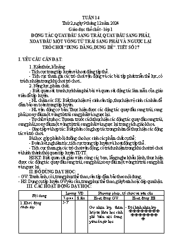 Giáo án Giáo dục thể chất Tiểu học - Tuần 14 - Năm học 2024-2025 - Trần Thị Trang