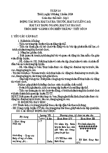 Giáo án Giáo dục thể chất Tiểu học - Tuần 15 - Năm học 2024-2025 - Trần Thị Trang