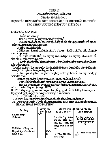 Giáo án Giáo dục thể chất Tiểu học - Tuần 17 - Năm học 2024-2025 - Trần Thị Trang