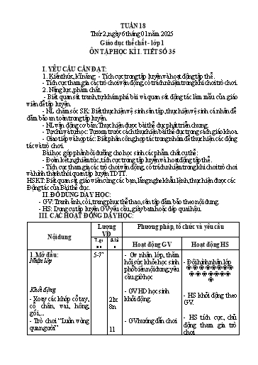 Giáo án Giáo dục thể chất Tiểu học - Tuần 18 - Năm học 2024-2025 - Trần Thị Trang