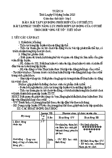 Giáo án Giáo dục thể chất Tiểu học - Tuần 25 - Năm học 2024-2025 - Trần Thị Trang