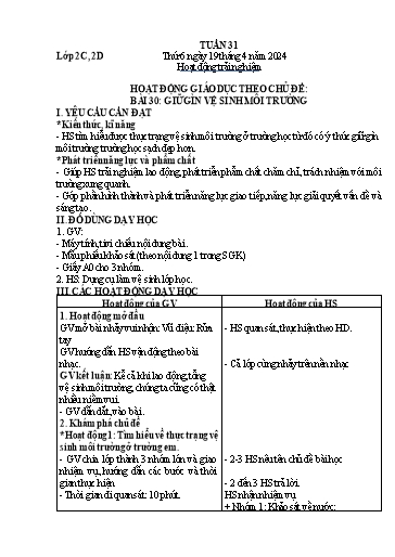 Giáo án Hoạt động trải nghiệm 2 - Tuần 31 - Năm học 2023-2024