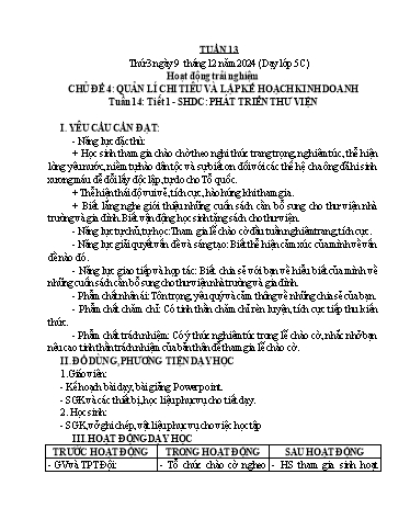 Giáo án Hoạt động trải nghiệm 5 (Kết nối tri thức) - Tuần 13 - Năm học 2024-2025