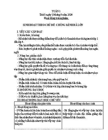 Giáo án Hoạt động trải nghiệm 5 - Tuần 1 - Năm học 2024-2025