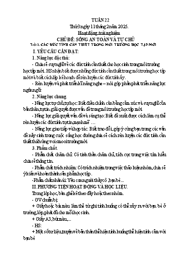 Giáo án Hoạt động trải nghiệm 5 - Tuần 22 - Năm học 2024-2025
