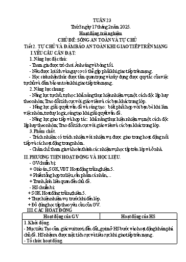 Giáo án Hoạt động trải nghiệm 5 - Tuần 23 - Năm học 2024-2025
