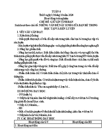 Giáo án Hoạt động trải nghiệm 5 - Tuần 6 - Năm học 2024-2025