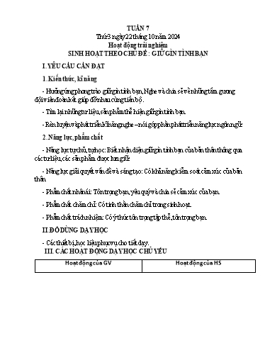 Giáo án Hoạt động trải nghiệm 5 - Tuần 7 - Năm học 2024-2025