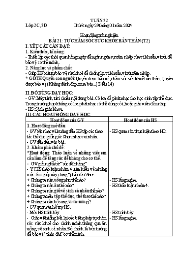 Giáo án Hoạt động trải nghiệm + Khoa học Lớp 2+5 - Tuần 22 - Năm học 2023-2024
