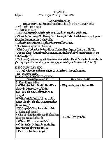 Giáo án Hoạt động trải nghiệm + Tiếng Việt + Khoa học Lớp 2+5 - Tuần 20 - Năm học 2023-2024