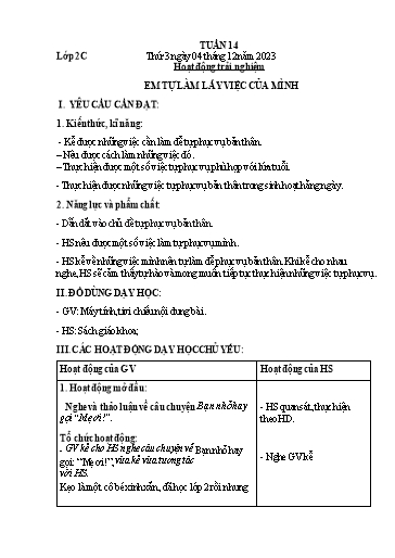 Giáo án Hoạt động trải nghiệm + Tiếng Việt + Khoa học Lớp 2+5 - Tuần 14 - Năm học 2023-2024