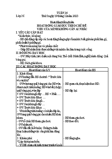 Giáo án Hoạt động trải nghiệm + Tiếng Việt + Khoa học Lớp 2+5 - Tuần 16 - Năm học 2023-2024
