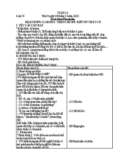 Giáo án Hoạt động trải nghiệm + Tiếng Việt + Khoa học Lớp 2+5 - Tuần 13 - Năm học 2023-2024