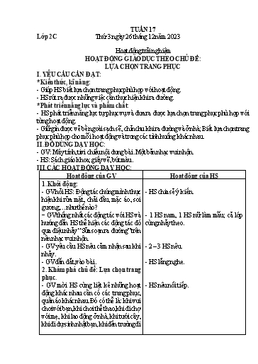 Giáo án Hoạt động trải nghiệm + Tiếng Việt + Khoa học Lớp 2+5 - Tuần 17 - Năm học 2023-2024
