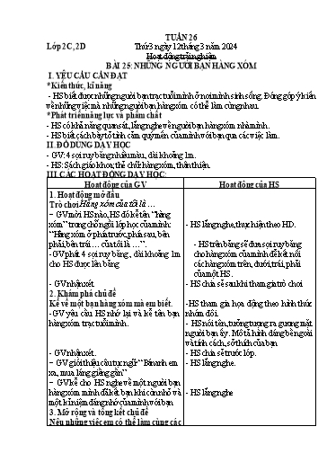 Giáo án Hoạt động trải nghiệm + Toán Lớp 2 - Tuần 26 - Năm học 2023-2024