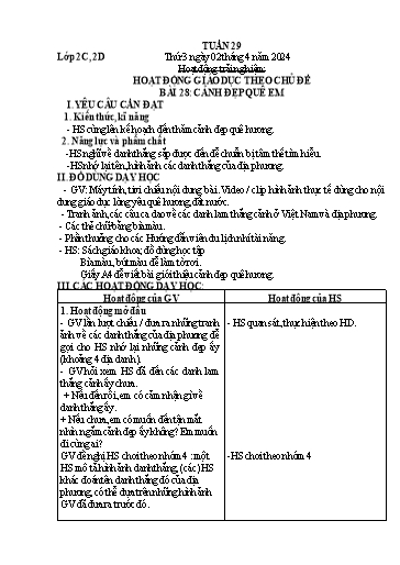 Giáo án Hoạt động trải nghiệm + Toán Lớp 2 - Tuần 29 - Năm học 2023-2024