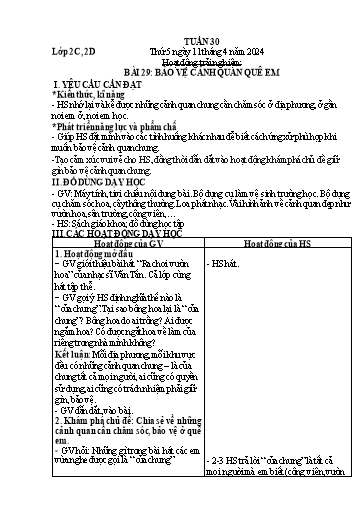 Giáo án Hoạt động trải nghiệm + Toán Lớp 2 - Tuần 30 - Năm học 2023-2024