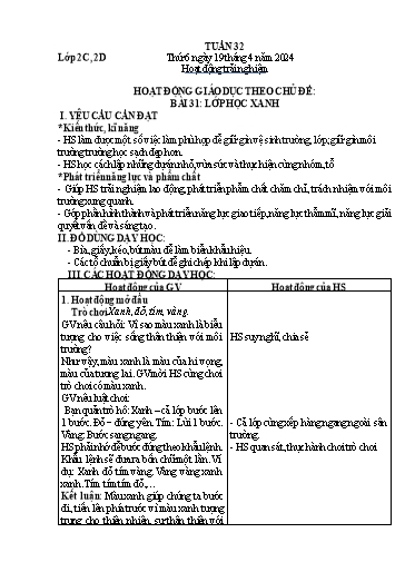 Giáo án Hoạt động trải nghiệm + Toán Lớp 2 - Tuần 32 - Năm học 2023-2024