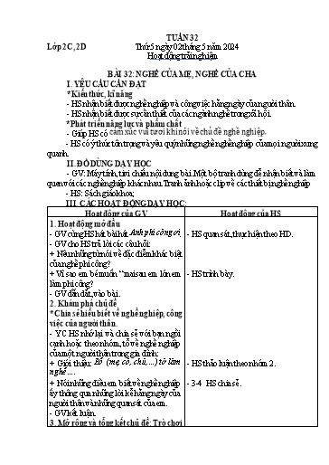Giáo án Hoạt động trải nghiệm + Toán Lớp 2 - Tuần 33 - Năm học 2023-2024