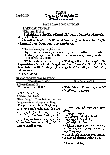 Giáo án Hoạt động trải nghiệm + Toán Lớp 2 - Tuần 35 - Năm học 2023-2024