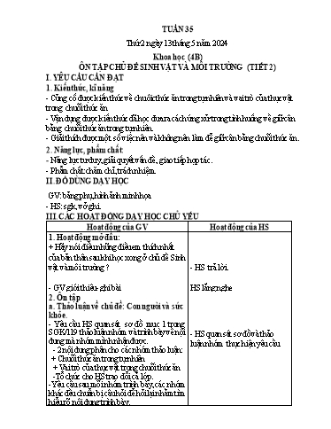 Giáo án Khoa học + Tiếng Việt + Hoạt động trải nghiệm 4 - Tuần 35 - Năm học 2023-2024