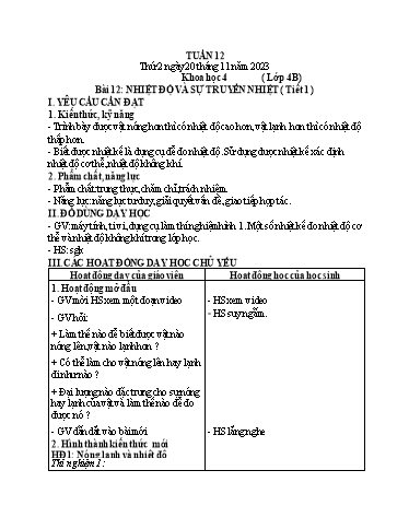 Giáo án Khoa học + Tự nhiên và Xã hội + Địa lí Lớp 1+4+5 - Tuần 12 - Năm học 2023-2024