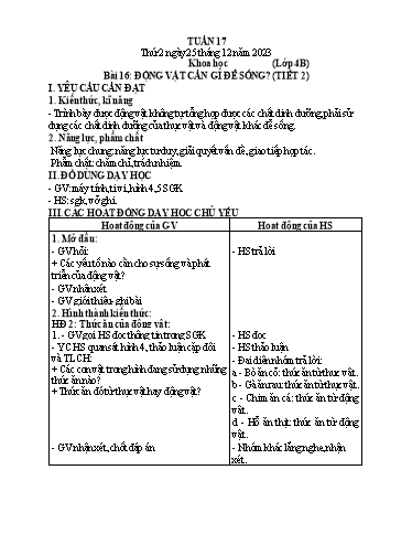Giáo án Khoa học + Tự nhiên và Xã hội + Địa lí Lớp 1+4+5 - Tuần 17 - Năm học 2023-2024