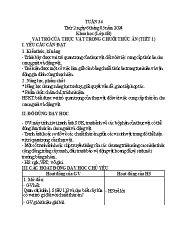 Giáo án Khoa học + Tự nhiên và Xã hội + Hoạt động trải nghiệm Lớp 1+4 - Tuần 34 - Năm học 2023-2024