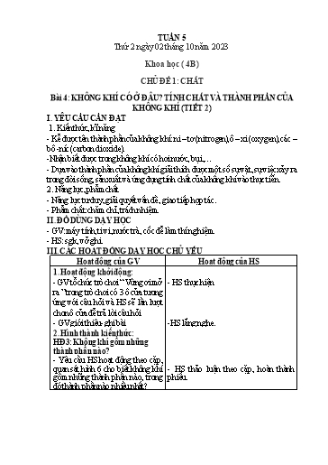Giáo án Khoa học + Tự nhiên và Xã hội Lớp 1+2+4 (Kết nối tri thức) - Tuần 5 - Năm học 2023-2024