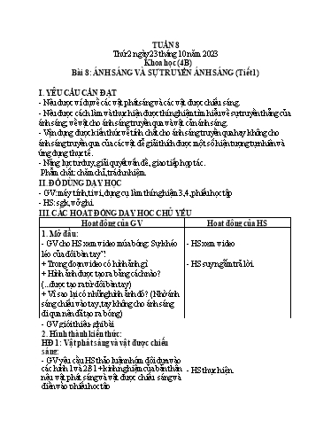 Giáo án Khoa học + Tự nhiên và Xã hội Lớp 1+2+4 - Tuần 8 - Năm học 2023-2024